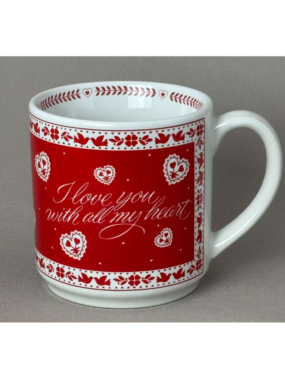 Vintage Carlton Cards Coffee Mug I Love You With All My Heart Red Ceramic Cup